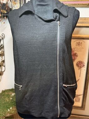 Mossimo Womens Charcoal Grey Knit Moto Vest Asymmetric Zip Biker Jacket •Size M•